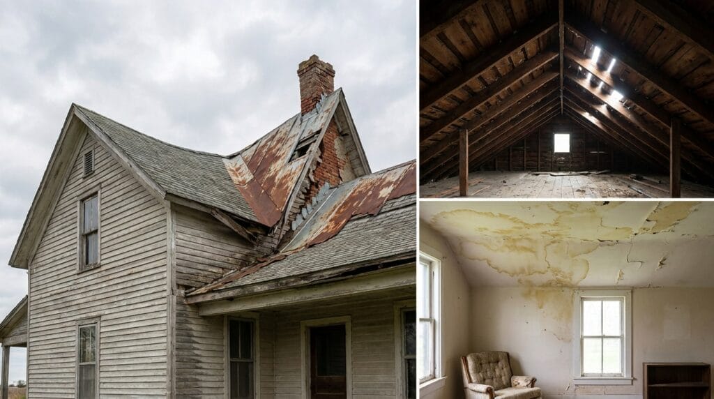 A sagging or wavy roofline
A sagging or wavy roofline